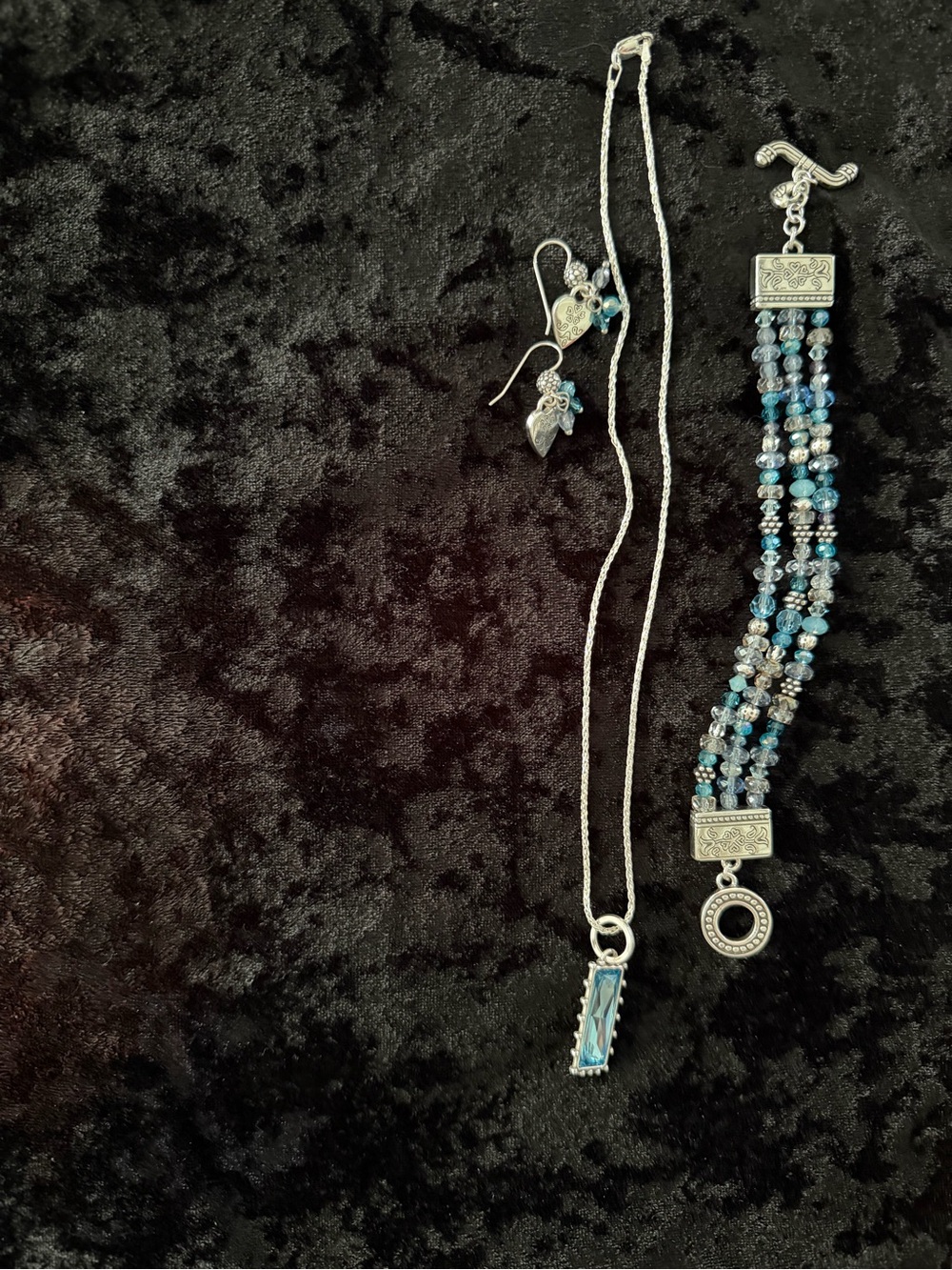 Brighton Silver-Tone Blue Crystal Necklace and Bracelet and earring Set - Picture 2 of 10